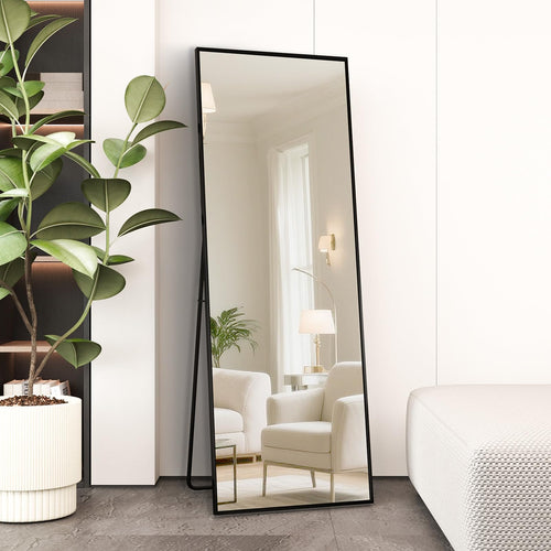 AUFHELLEN Standspiegel 140x40 cm mit Metallrahmen, schwarz – rechteckig, Ganzkörperspiegel