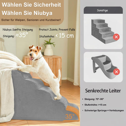 Niubya Hundetreppe für kleine Hunde, 5 Stufen, 62 cm, grau