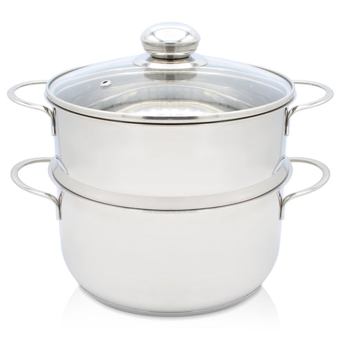 Krüger Edelstahl-Kartoffeldämpfer 20 cm Dampfgarer mit Glasdeckel – Kochtopf aus Edelstahl mit Schüttrand