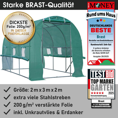 BRAST Foliengewächshaus mit Stahlfundament 200x300 cm, 6 m²