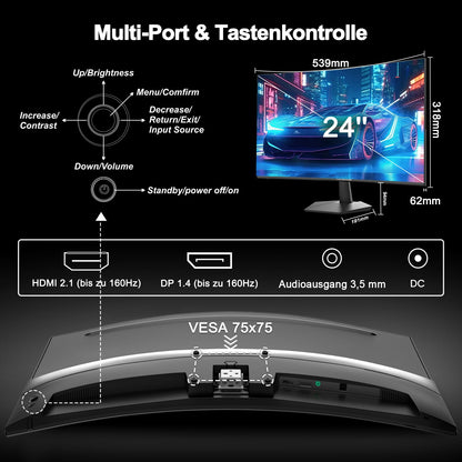 Minifire MFG24C1L Gaming Monitor 24 Zoll Curved 160 Hz FHD