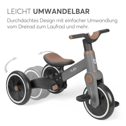 KikkaBoo Flash 5-in-1 Dreirad mit Schiebestange, ab 18 Monaten, Grau