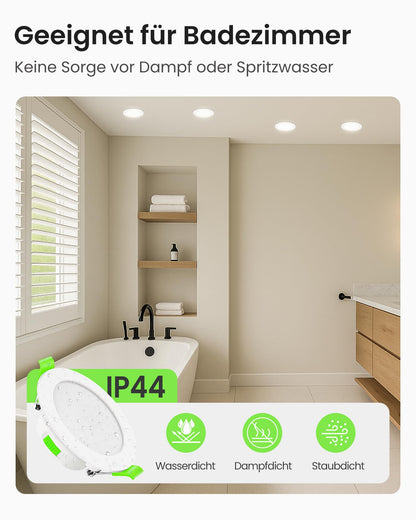 ALUSSO LED Einbaustrahler 230V dimmbar, IP44, weiss, 6er Set