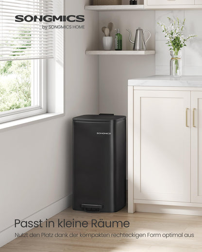 SONGMICS Tretmülleimer 30 l aus Stahl mit Softclose, tintenschwarz