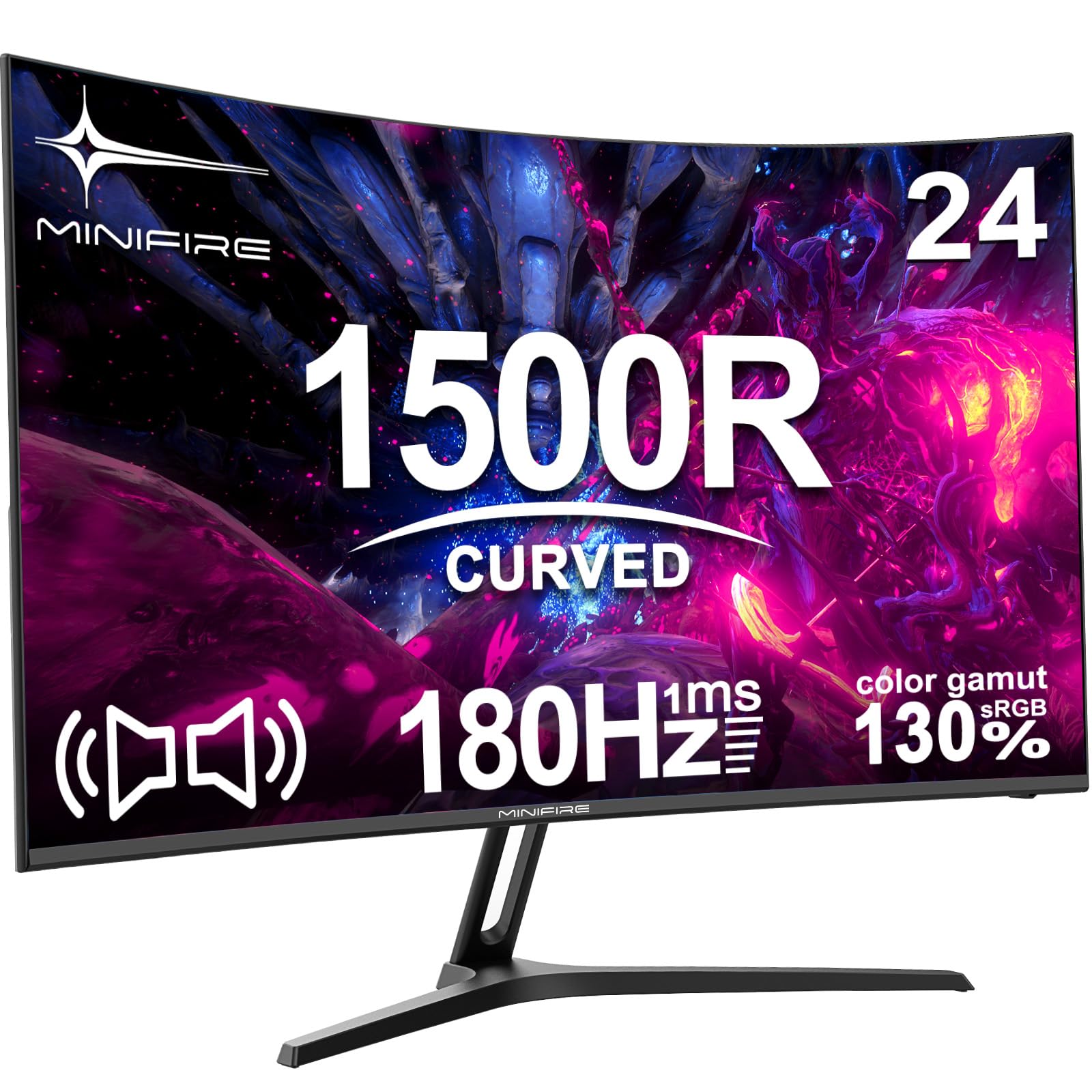 Minifire MFG24C1 Curved Gaming Monitor 24 Zoll Schwarz. Gebogener, schwarzer 24-Zoll-Monitor für immersives Gaming.