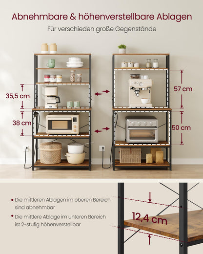 VASAGLE KKS119K06 Küchenregal mit Steckdosen - Vintagebraun/Schwarz