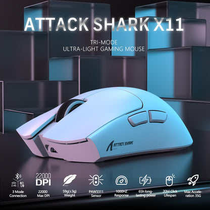 LexonElec Attack Shark X11 Kabellose Gaming-Maus, 59 g, Weiss