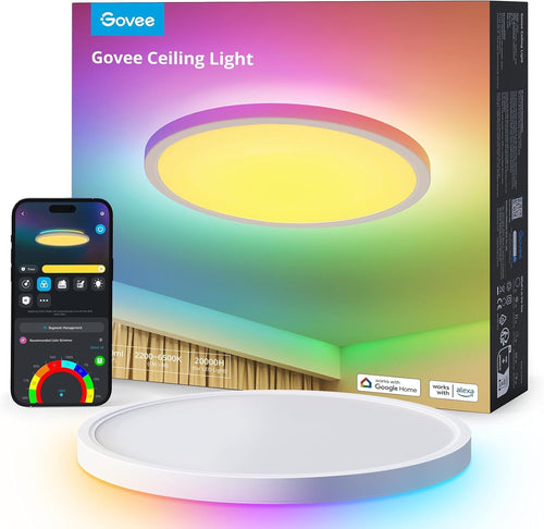 Govee RGBIC Smart Deckenleuchte LED dimmbar - 24W Ø30cm: Runde LED-Deckenleuchte für smarte, dimmbare RGBIC-Raumbeleuchtung.