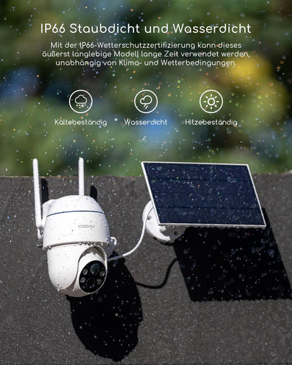 COOAU Q01 5MP Überwachungskamera Aussen mit Solarpanel und Akku