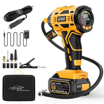 AUTDER AD380 Akku-Luftkompressor 180 PSI für Auto, Motorrad & Velo in Gelb mit digitalem Display