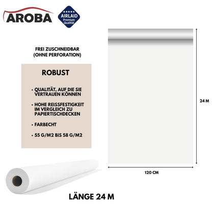 AROBA Airlaid Tischdeckenrolle, stoffähnlich, weiss, 1,2 x 24 m