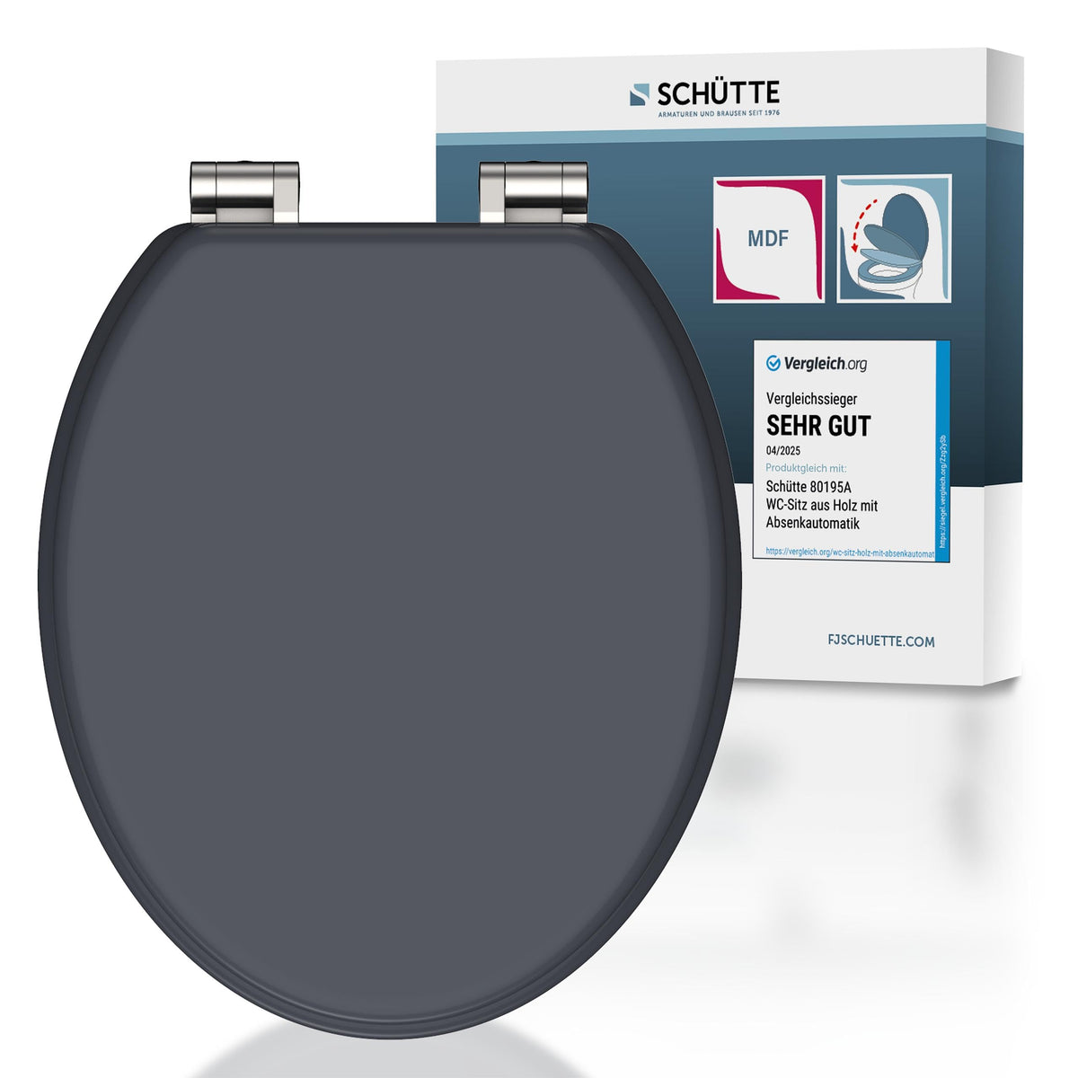 Schütte WC-Sitz Spirit mit Absenkautomatik, MDF Holzkern, Anthrazit – Toilettensitz mit Deckel in Anthrazit aus MDF