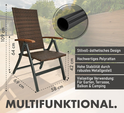 BRUBAKER Polyrattan Gartenstuhl Modena 2er-Set, klappbar, Braun Grau