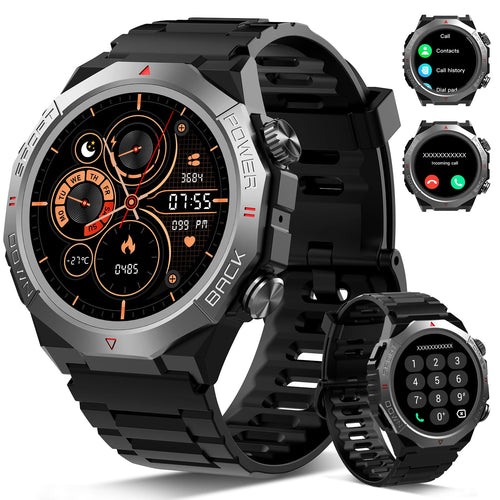 Atheewon S10 Militär-Smartwatch mit Telefonfunktion IP68 Schwarz, 1,39 Zoll Touchscreen, Legierungsrahmen