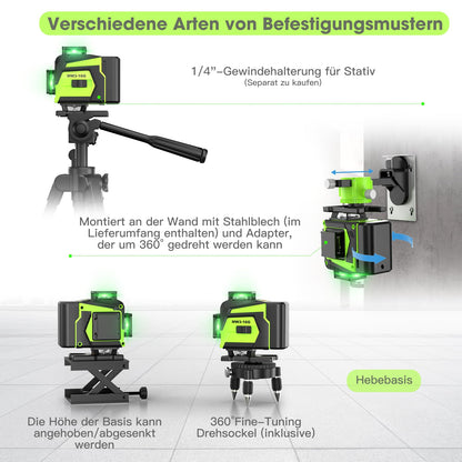 Pdgrid Kreuzlinienlaser MW3-16G, 4x360° grün, selbstnivellierend