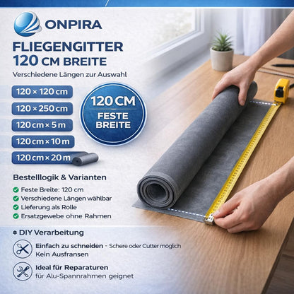 ONPIRA Fliegengitter Fiberglas schwarz, Insektenschutz, 120 x 10 m