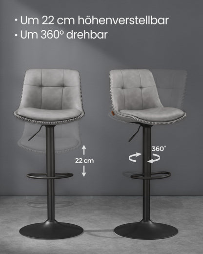 VASAGLE Barhocker 2er Set höhenverstellbar drehbar taubengrau LJB095G01
