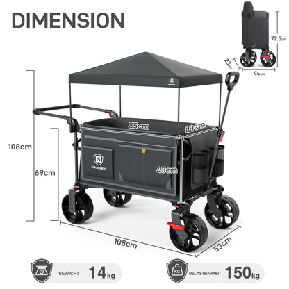 EVER ADVANCED Bollerwagen XXL faltbar 225 L bis 150 kg mit Dach