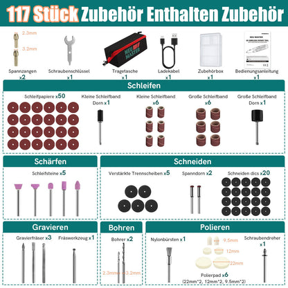 NEU MASTER Akku Multifunktionswerkzeug 8V mit 117-tlg. Zubehör