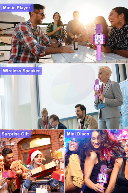 BONAOK Karaoke Mikrofon Kinder Bluetooth kabellos 4 in 1 Light Lila