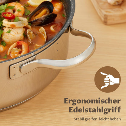BEZIA Schmorpfanne 28 cm mit Deckel, Edelstahl 18/10, 5,2 L