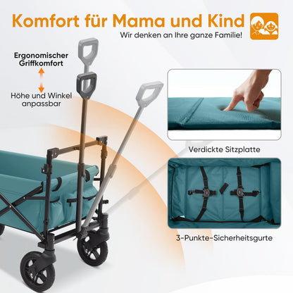 Sekey Bollerwagen faltbar mit Dach für 2 Kinder, 100 kg, dunkelgrün