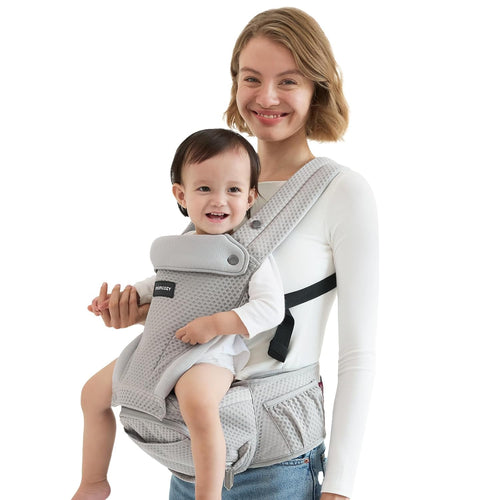 Momcozy Babytrage 2-in-1 Hüftkissen - Neugeborene & Kleinkinder, Grau: Graues, ergonomisches Hüftkissen zur Gewichtsentlastung beim Babytragen.