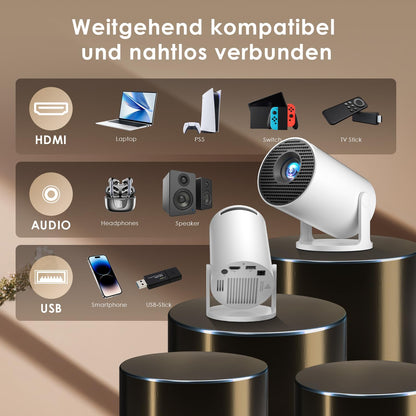 Salange Mini Beamer Smart Projektor mit Android 14 und WiFi 6, Weiss