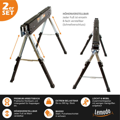 LEMODO Arbeitsbock höhenverstellbar Klappbock 2er Set 580kg