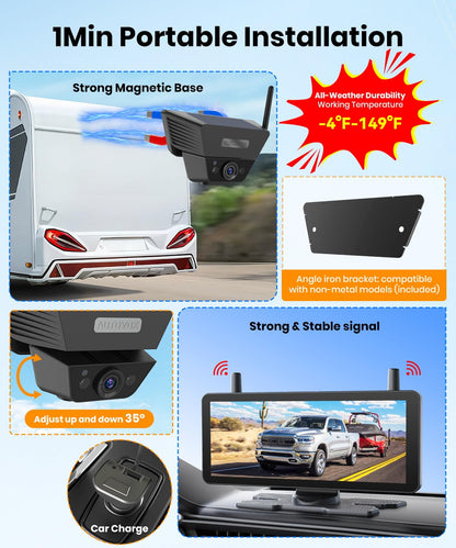 AUTO-VOX SOLAR5-JP Solar Rückfahrkamera kabellos, 7,2" 1080P Display