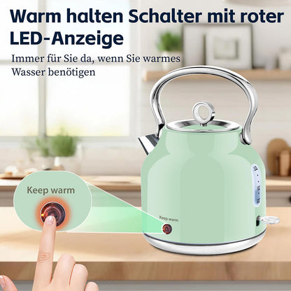 Huogary Wasserkocher Edelstahl 1,7 L mit Warmhaltefunktion Grün