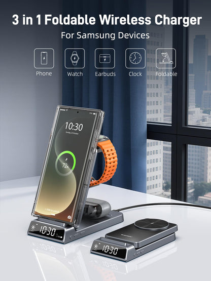 Elecdov 3-in-1 kabellose Ladestation, magnetisch für Samsung