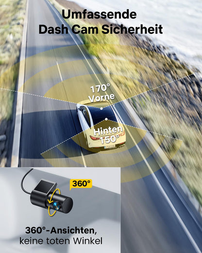 GKU D700 Dashcam Auto, 4K Dual-Kamera vorne hinten mit GPS, WLAN