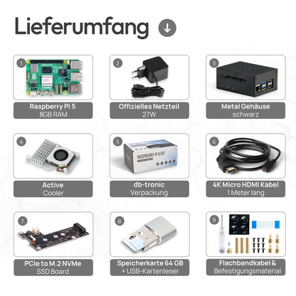 Raspberry Pi 5 8GB Mini-PC Set - PCIe M.2 NVMe 64GB SSD