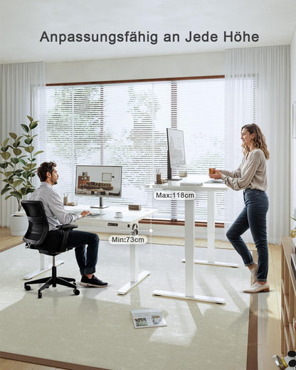 JUMMICO Elektrischer Steh-Sitz Schreibtisch mit USB, 140x60 cm, Weiss