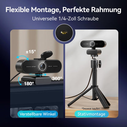 EMEET C60E 4K Webcam mit PDAF-Autofokus und Dual-Mikrofonen