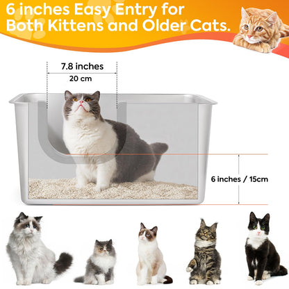 Yangbaga Katzenklo Edelstahl XXL – Offene Katzentoilette 60x40x30cm