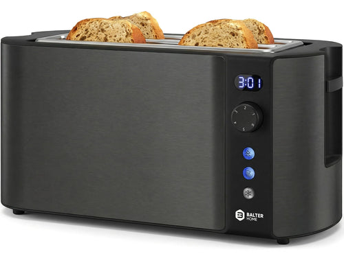 Balter Toaster TS-04-LCD, 4 Scheiben, Langschlitz, Edelstahl, Grau