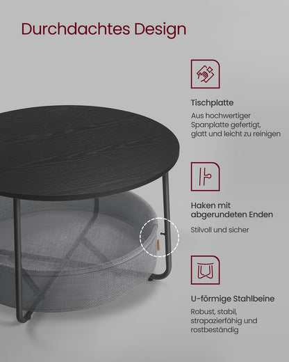 VASAGLE Couchtisch Rund LCT244B56 Stauraum - Tintenschwarz-Schiefergrau