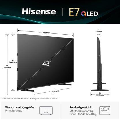 Hisense 43E7Q Fehrnseher - 43 Zoll 4K UHD QLED Smart TV