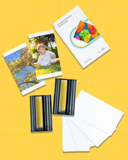 MarkField Fotopapier 10x15 cm, 80 Blatt & 2 Farbbänder für Liene Amber