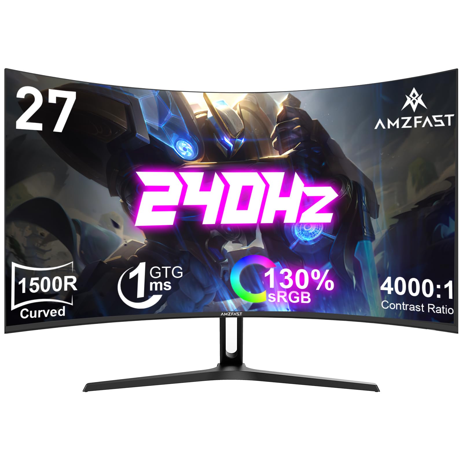 Amzfast AMZG27C1 Pro Curved Gaming Monitor - 27" FHD 240Hz: Schwarzer, gewölbter Bildschirm für schnelle, immersive Gaming-Erlebnisse.