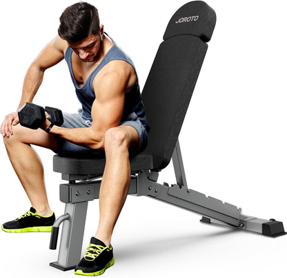 JOROTO Hantelbank MD80 – Einstellbare Fitness Schräg- & Flachbank. Schwarze, gepolsterte Bank mit Metallrahmen zum vielseitigen Krafttraining.