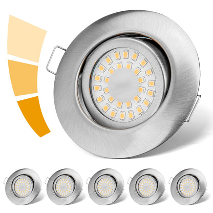 cloksh LED Einbaustrahler 230V flach dimmbar IP44 3000K 6er Set – rund, gebürstetes Aluminium, schwenkbar