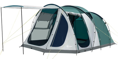 PORTAL 4Plus Familien Campingzelt - 5 Personen Tunnelzelt. Grünes Tunnelzelt mit zwei Innenkabinen für 5 Personen, ideal für Familien-Camping.