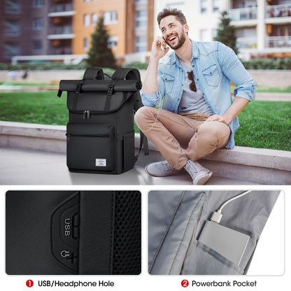 Lubardy Rolltop-Rucksack wasserdicht mit 17,3 Zoll Laptopfach
