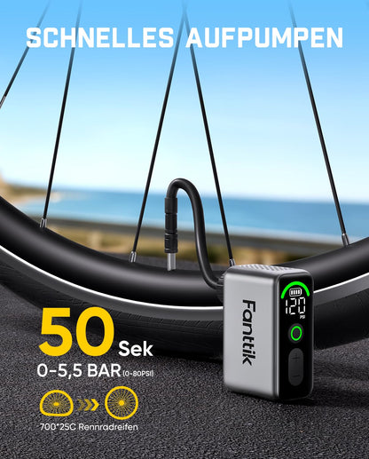 Fanttik X10 Ace Tiny Mini-Fahrradpumpe, elektrisch, 8,3 Bar/120 PSI