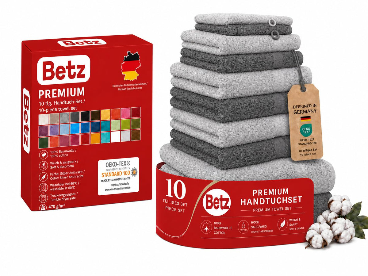 Betz Handtuch-Set 10-teilig aus Baumwolle, anthrazit & silbergrau – Frottee für Bad und Gäste