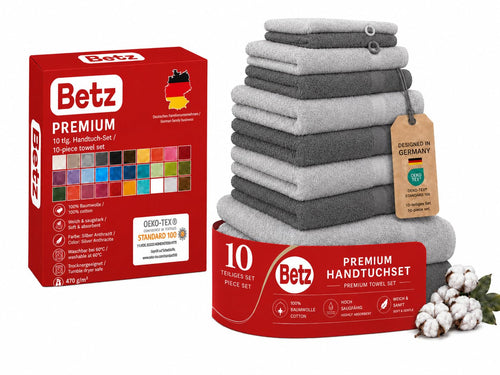 Betz Handtuch-Set 10-teilig aus Baumwolle, anthrazit & silbergrau – Frottee für Bad und Gäste
