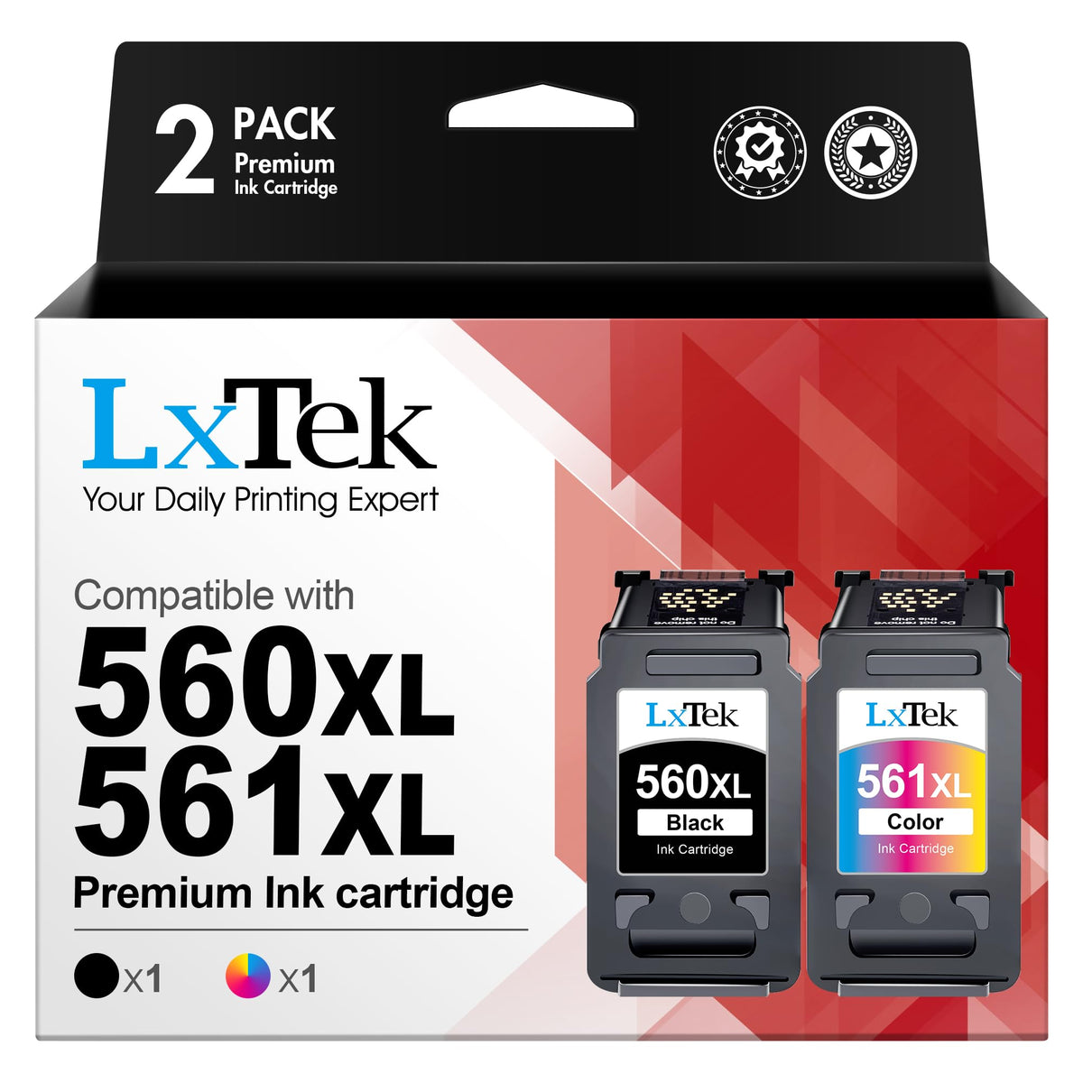 LxTek 560XL 561XL Druckerpatronen als Ersatz für Canon, 2er-Pack mit schwarzer und farbiger Patrone